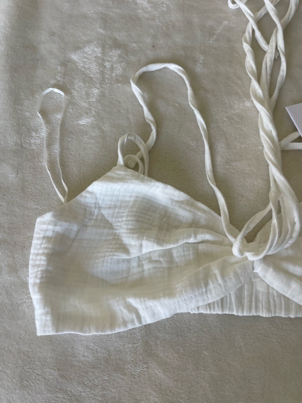 White Cotton Bandeau Bra with Braided Straps - Picture 3 of 7